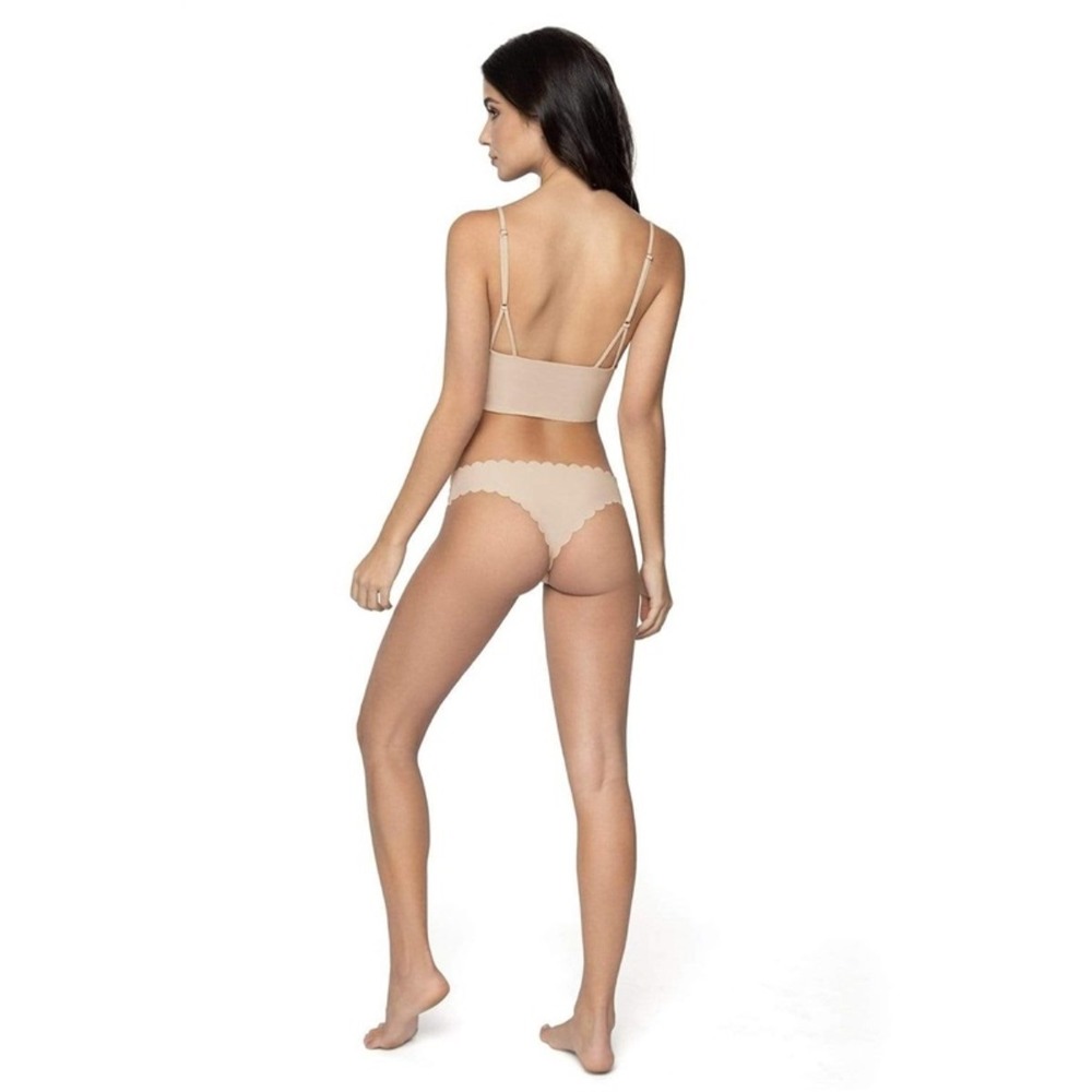 NWT Pilyq XS Midnight Black Seamless Scalloped Thong Bikini Bottom 116051 - Picture 3 of 3